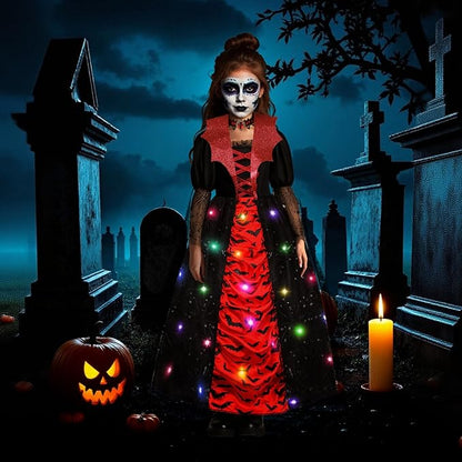 Meland Vampire Costume for Girls, Light up Halloween Costumes for Kids & Toodlers Aged 4-14 Years Old