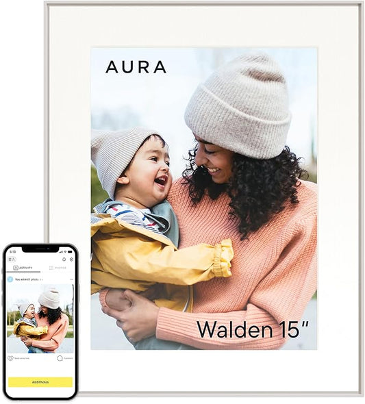 Aura Walden 15" WiFi Digital Picture Frame | Wirecutter's Best Digital Frame for Gifting | Send Photos from Your Phone | Quick, Easy Setup in Aura App | Free Unlimited Storage | White Clay