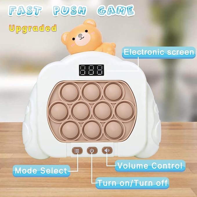 Quick Push Pop Game Fidget Toys, 12 Modes LED Screen Light Up Fast Push Bubble Game, Handheld Speed Pushing Game, Christmas Toys Gifts for 6 7 8 9 10 11 12 Years Old Kids Stocking Stuffers（Bear）