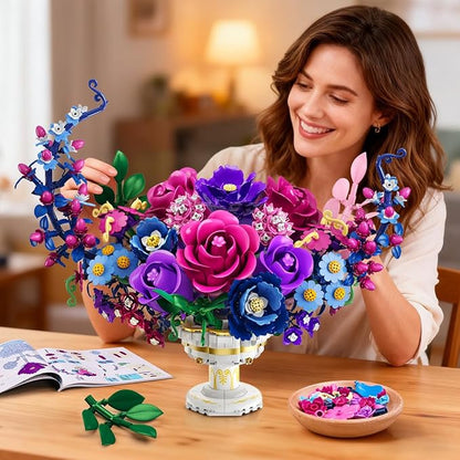 Moon Flower Bouquet Building Set with Lights, Valentines Day Flowers Botanicals Building Block Kit, 1365 PCS Bonsai Plant Collection Home Decor, Gift for Her Adults Women Boys Girls 12+