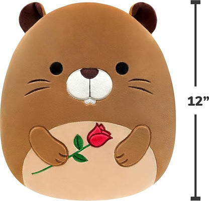 Squishmallows Original 12in Chip The Beaver Holding Rose – Official Jazwares Valentine’s Day Plush (Medium-Sized)