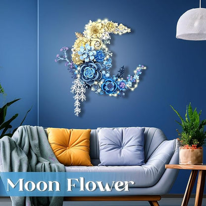 Moon Flower Building Toy Set (Glowing Version), DIY Roses for Home Decor & Display, Gifts & Craft for Valentines Day, Fun Arts and Crafts Idea for Girl,Teen, Female (934Pcs)