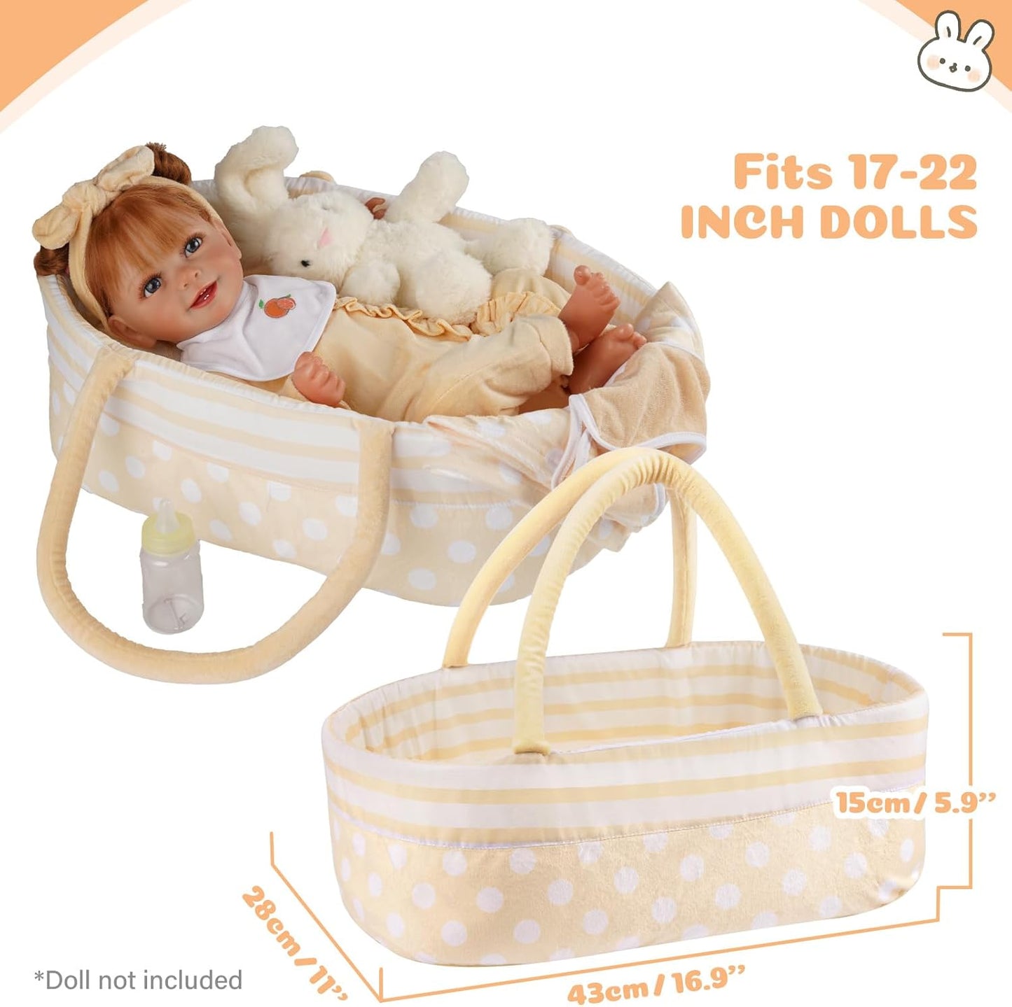 BABESIDE 8 PCS Reborn Baby Doll Clothes Set with Bassinet for 17-22 Inch Dolls Babys Doll Clothes Outfit Accessories fit Newborn Baby Doll Girl Boys, Yellow