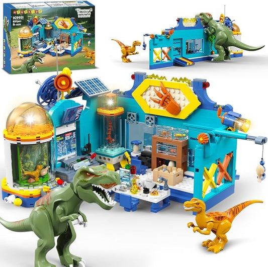 HOGOKIDS 2-in-1 Dinosaur Research Institute Building Set with Light - 837PCS Dino World Building Blocks Toys with 2 Dinosaur Figures, Dinosaur Playset Birthday Xmas Gifts for Boys Girls Age 8-14 Years
