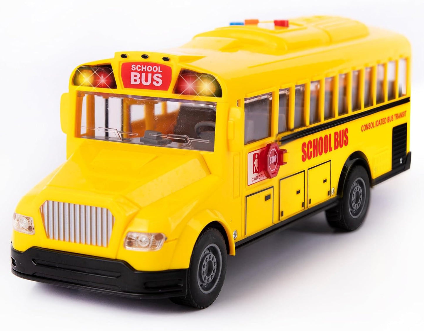ArtCreativity Yellow School Bus Toy with Flashing Lights & Sound, Friction Powered 1/16 Scale School Bus Toy for Kids with 4 Sounds & Lights, Back & Side Doors Open, Easter Gifts for Kids Ages 3+