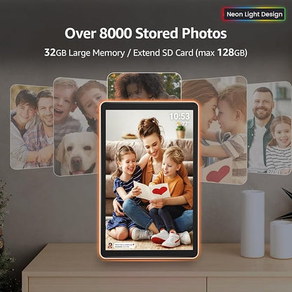 ApoloSign Neon Light Digital Picture Frame - 10.1" HD Display | AI Color-Changing LED Strip Digital Photo Frame | Quick Share Photos/Videos, Easy Setup in Frameo App | Best Digital Frame for Gifting