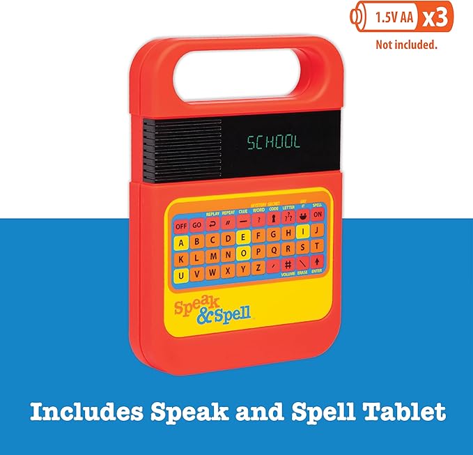 Playmonster Speak & Spell Electronic Game - Educational Learning Toy, Spelling Games, 80s Retro Handheld Arcade, Autism Toys, Activity for Boys, Girls, Toddler, Ages 7+
