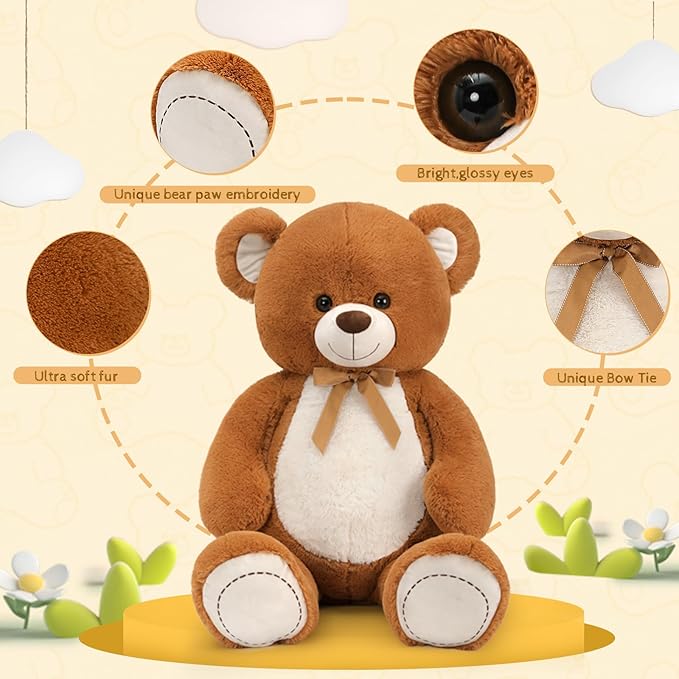 Tezituor Big Teddy Bear 52", Fluffy Life Size Stuffed Animal 4.3ft for Baby Shower, Giant Plush Gift for Kids, Girlfriend, Boyfriend, Dark Brown