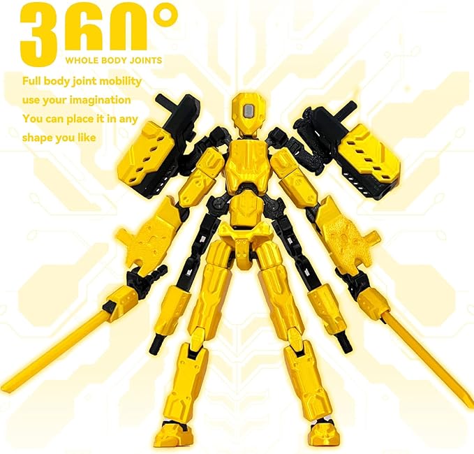 (Assembly Completed) 8 inch T13 Action Figure Set,T 13 Action Figure Multi-Articular Mobile Robot Nova T-13,Desktop Decorations for Game Lovers Toys (Yellow)