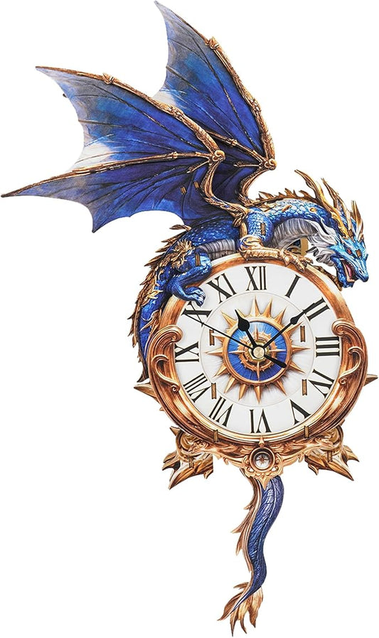 3D Puzzles for Adults Clock-Blue Dragon Design Model Kit-Mechanical DIY Pendulum Clock with Roman Numerals-Desk Home Office Decor Personalized Gift for DIY Lovers
