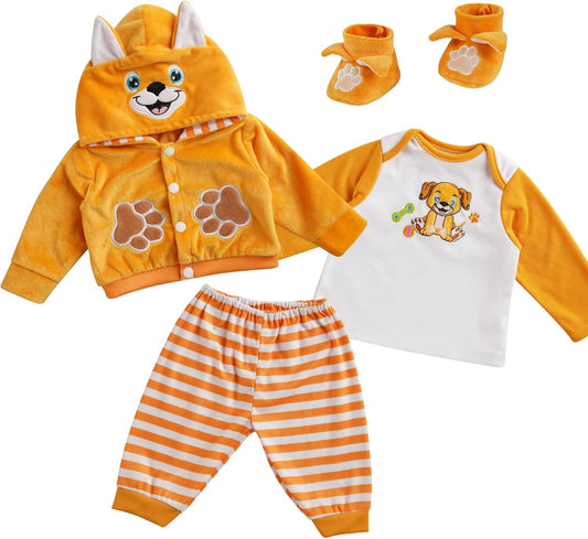 BABESIDE 4 Pcs Reborn Baby Doll Clothes for 17- 22 Inch Dolls, Puppy Pattens Baby Doll Clothes Outfits Accessories with Hat for Realistic Newborn Baby Dolls Girls & Boys