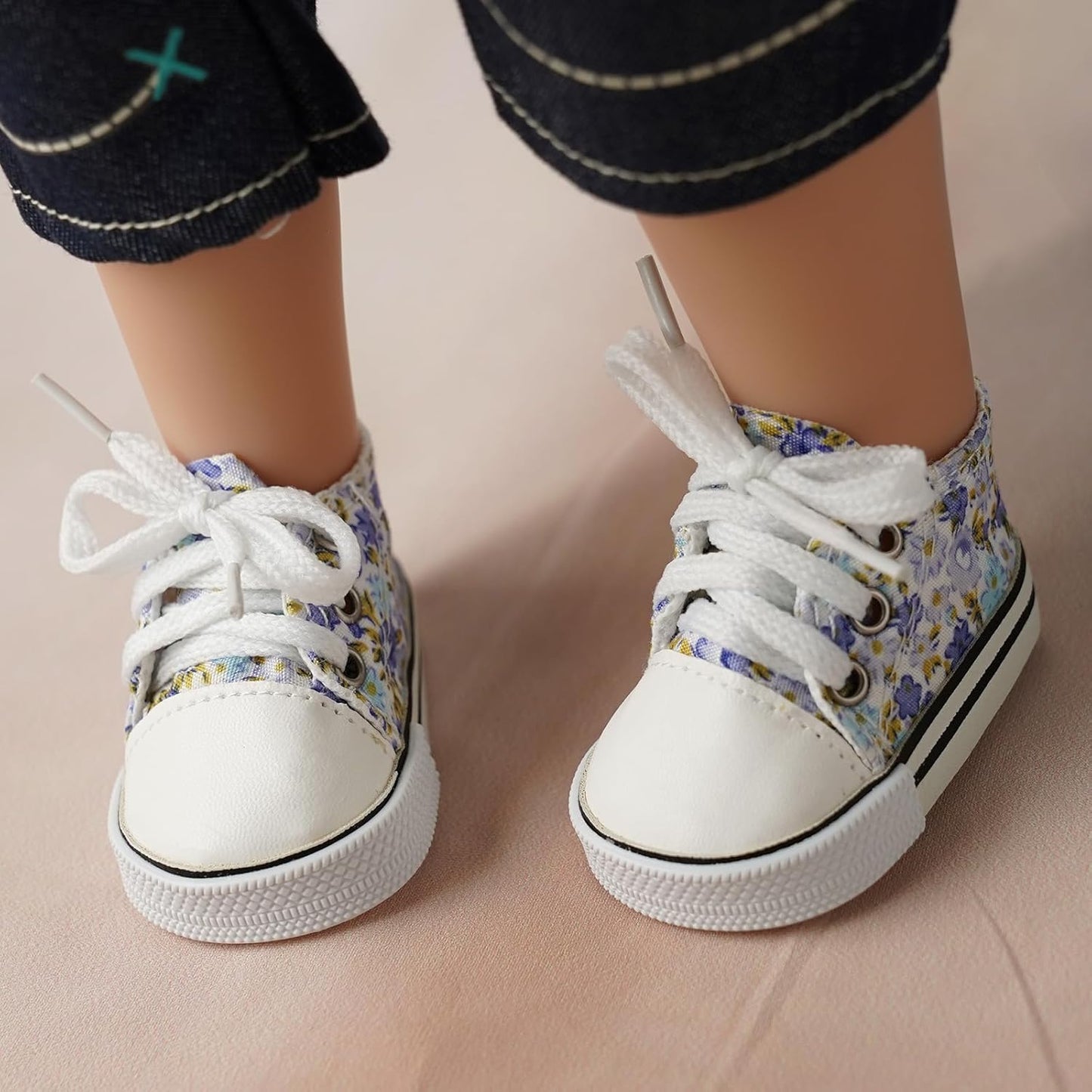 BABESIDE 18 Inch Baby Doll Shoes Sets with Socks for Dolls, 5 Pairs of Dolls Canvas Shoes with 3 Pair of Socks for 18 Inch Baby Doll Accessories, Floral Patterns