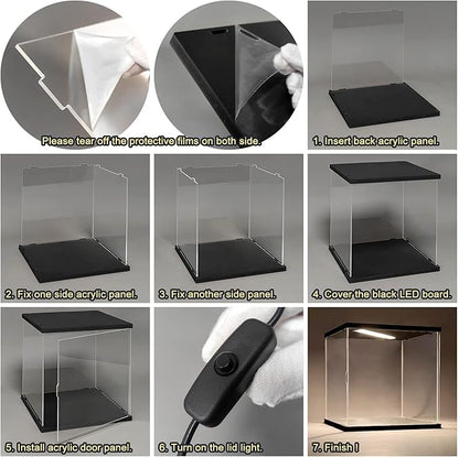 Acrylic Display Case for Collectibles Clear Acrylic Boxes for Display Action Figures Lighted Building Toys 75318 Display Case Room Decoration Box(Black-Solid Yellow; 9.8*9.8*9.8 inch)