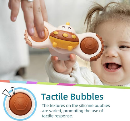 LiKee Strong Suction Cup Fidget Rotating Sensory Bath Toys for Baby 12 18 Months Airplane Car Travel Table & Window Toys for 1 2 Years Old Toddler Boys and Girls (Space-2)