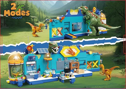 HOGOKIDS 2-in-1 Dinosaur Research Institute Building Set with Light - 837PCS Dino World Building Blocks Toys with 2 Dinosaur Figures, Dinosaur Playset Birthday Xmas Gifts for Boys Girls Age 8-14 Years