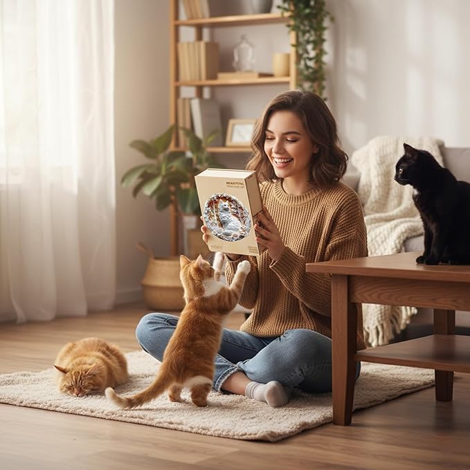 Wooden Puzzles Adults, 3D Cats Wooden Puzzles 100 Pieces, Unique Animal Shaped Wood Challenging Jigsaw Puzzles Christmas Birthday Gifts for Cat Lovers Friends, 8.5x8.5in