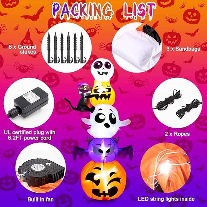 Meland Halloween Decorations Outdoor Inflatable - 8FT Halloween Inflatable Outdoor Decorations with Built-in LED Light,Inflatable Halloween Decorations for Yard Lawn Garden