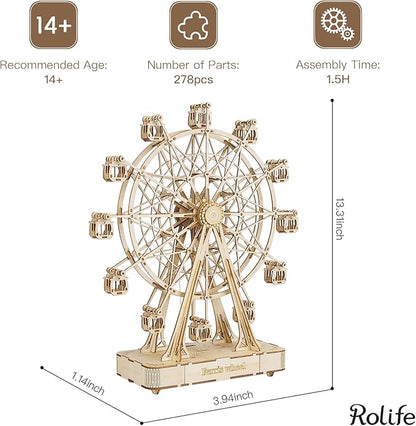 Rolife 3D Wooden Puzzle for Adults,Mechanical DIY Crafts Kits for Kids,Ferris Wheels Music Model Kits to Build,Brain Teaser Puzzles for Boys and Girls