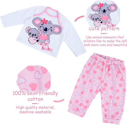 BABESIDE 4 PCS Reborn Baby Doll Clothes 20 Inch Koala Pattern Outfit Accessories Set for 17-22 Inch Baby Dolls Girls Clothing with Hat, Pink