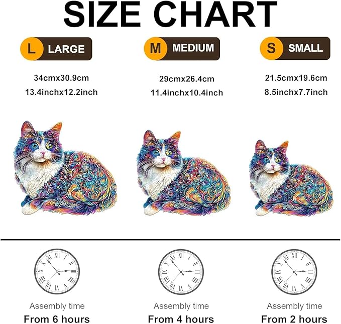 Lazy Cute Cat Wooden Puzzles, Unique Animal Shape Wood Puzzle, Jigsaw Puzzles for Adults Christmas Thanksgiving Gifts for Cat Lovers Friends Family, 95 Pieces 8.5x7.7in