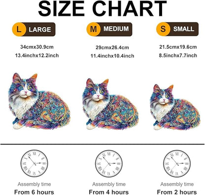 Lazy Cute Cat Wooden Puzzles, Unique Animal Shape Wood Puzzle, Jigsaw Puzzles for Adults Christmas Thanksgiving Gifts for Cat Lovers Friends Family, 95 Pieces 8.5x7.7in