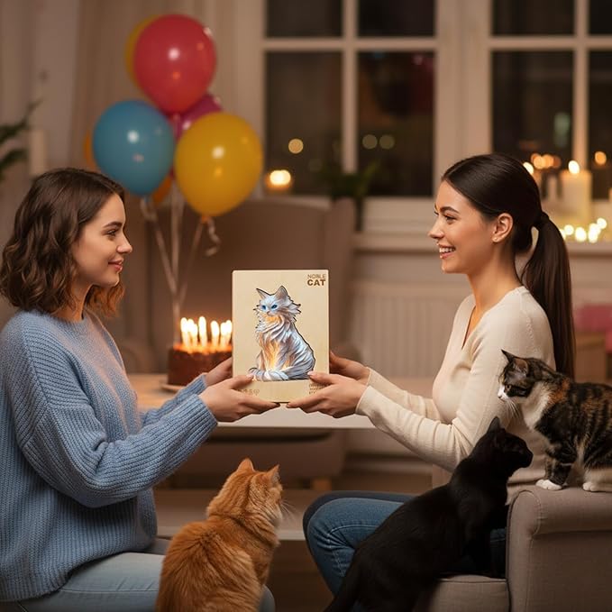 White Cat Wooden Puzzles for Adults, Unique Animal-Shaped Jigsaw Puzzles, Irregular Wood Puzzle Adult Birthday for Cat Lovers Family Friend, 80 Pieces 8.5 * 8.4in