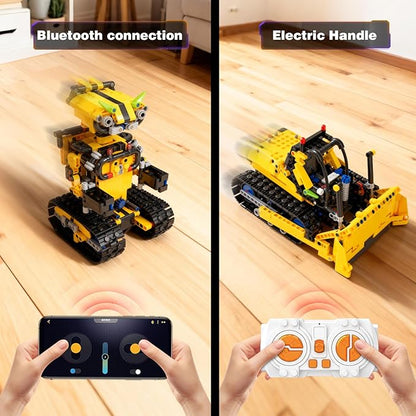2 in 1 Robot Set, 730 Pieces Remote Control and APP Controlled Robot or Bulldozer, Building Blocks Toys STEM Project for 8 9 10 11 12 13 14 Years Old, Christmas Birthday Gift for Boys