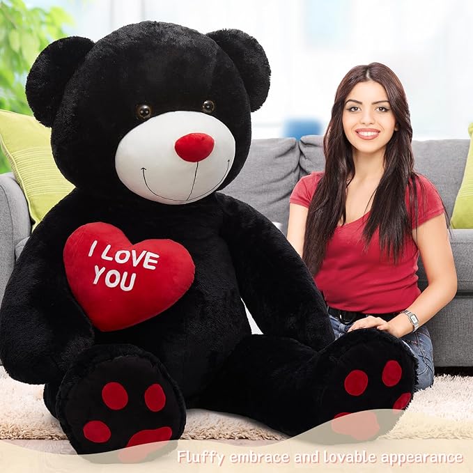 Tezituor Giant Black Teddy Bear 6ft Stuffed Animals - “I Love You” Red Heart Jumbo Human Size Teddy Bear for Girlfriend,Boyfriend,Wife,Lover-Birthday, Anniversary,Christmas, Valentines, Long Distance