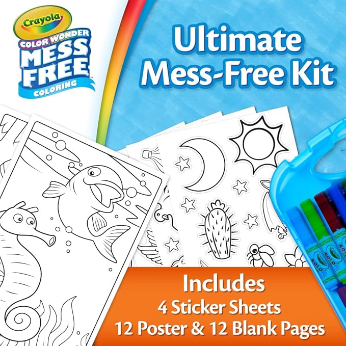 Crayola Color Wonder Mess Free Coloring Kit (50+ Pcs), Toddler Art Set, Mess Free Markers & Coloring Pages, Toddler Travel Activity, Gifts, 3+