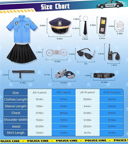 Meland Police Costume for Girls - Girl Dress Up clothes with Skirts for Halloween Role Play