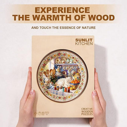 Sunlit Cat Kitchen Puzzles Adults Gifts Wooden 100 Pieces 8.5 * 8.5in