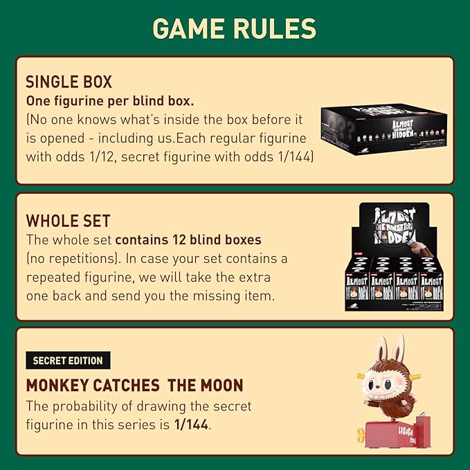 POP MART The Monsters Almost Hidden Series Blind Box Figures, Random Design Mystery Toys for Modern Home Decor, Collectible Toy Set for Desk Accessories, Single Box