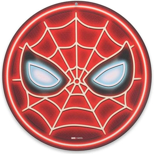 Open Road Brands Marvel Spider-Man Mask Round Metal Sign - Fun Spider-Man Wall Decor for Man Cave or Movie Room
