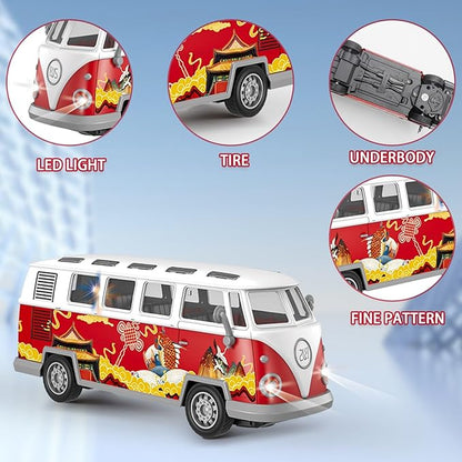 Remote Control Bus 2.4G Remote Control 1962 Volkswagen Classic Bus with Decals Retro Truck Model with Lights Sound Electric Vehicle Playsets Cars for Kids Toy