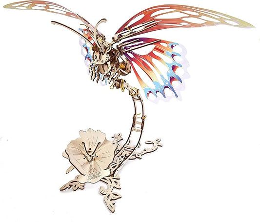 Ugears Wooden 3D Puzzles for Adults - Butterfly Puzzle Mechanical Model Kit - 3D Wood Puzzles Adult Automaton - Kinetic Sculpture Models for Adults to Build Butterfly Kit DIY Miniature Kit - 161 Pcs