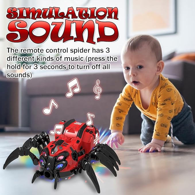 Remote Control Spider Toy, Robot Spider with 2.4 GHz Remote Controller, RC Spider Stunt Robot with Spray/Lights/Music, Realistic Spider Gift for Boys Girls, Halloween, Christmas, Toys for Party Prank
