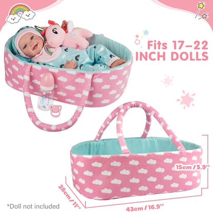 BABESIDE 8 Pcs Reborn Baby Doll Accessories with Bassinet for 17-22 Inch Baby Dolls, Babies Doll Clothes Outfit Accessories fit Reborn Doll Newborn Boy