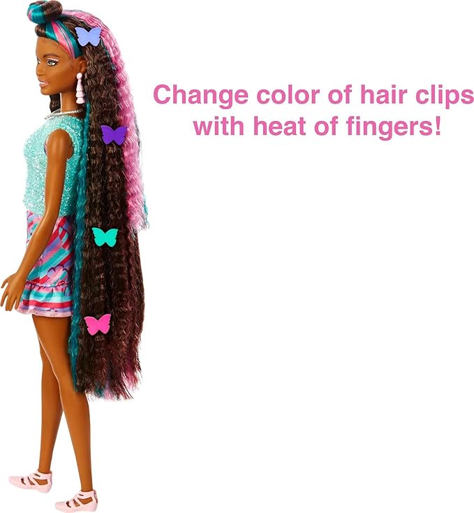 Barbie Totally Hair Doll, Butterfly-Themed with 8.5-inch Fantasy Hair & 15 Styling Accessories (8 with Color-Change Feature)