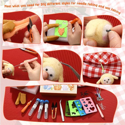 Mayboos Needle Felting Kit, Wool Roving 20 Colors Set, Wool Felting Tool Starter Kit Felt Molds with Portable Storage Box for DIY Craft Home Decoration
