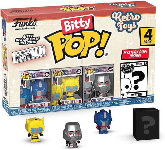 Funko Bitty POP Retro Toys - Transformers, 4-Pack and A Surprise Mystery Mini Figure - 0.9 Inch (2.2 Cm) - Transformers Classic Collectable - Stackable Display Shelf Included - Gift Idea