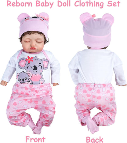 BABESIDE 4 PCS Reborn Baby Doll Clothes 20 Inch Koala Pattern Outfit Accessories Set for 17-22 Inch Baby Dolls Girls Clothing with Hat, Pink