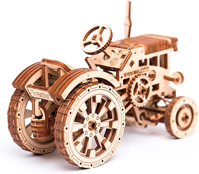 WOODEN.CITY Tractor 3D Puzzles for Adults – Mechanical Farm Tractor Model for Adults & Teens, 148-Piece DIY Kit with Moving Wheels, Made in EU