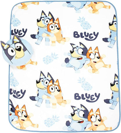 Jay Franco Bluey & Bingo Nogginz Set - 40 x 50 Inch Lightweight Travel Throw Blanket & Pillow - Kids Super Soft 2 Piece Bedding Set