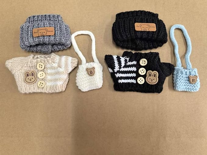 (4 Pack) Clothes for Labubu Doll(NO Doll),Premium Clothes for Dolls Accessories,Handcrafted Crochet 3 Pieces Outfit Set Suitable for Labubu15&17cm,Adorable Dress-Up Accessories for Labubu