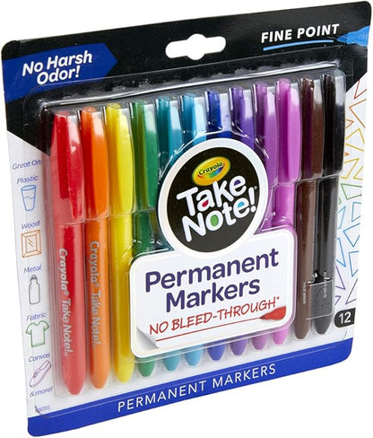 Crayola Take Note Permanent Markers, Fine Point, School Supplies, 12 Count