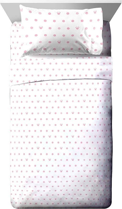 Jay Franco Disney Minnie Mouse Dots 4 Piece Twin Bed Set - Includes Reversible Comforter & Sheet Set Bedding - Super Soft Fade Resistant Microfiber (Official Disney Product)