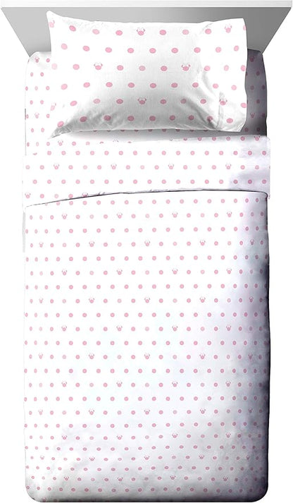 Jay Franco Disney Minnie Mouse Dots 4 Piece Twin Bed Set - Includes Reversible Comforter & Sheet Set Bedding - Super Soft Fade Resistant Microfiber (Official Disney Product)