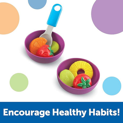 Learning Resources New Sprouts Fresh Fruit Salad - Realistic Play Food for Toddlers 1-3, Preschool Learning Toys, Toddler Pretend Play Food for Kids Kitchen Sets, Plastic Fruit Toys, Toy Foods