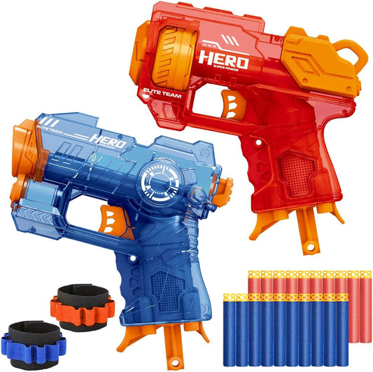 Banvih 2 Pack Mini Blaster Guns for Nerf, Christmas Stocking Stuffers for Kids, Small Toys Pistols for Kids Toddlers Ages 3-5 5-7 8-12 Year Olds Birthday Gifts - 20 Refill Foam Darts and 2 Wristbands