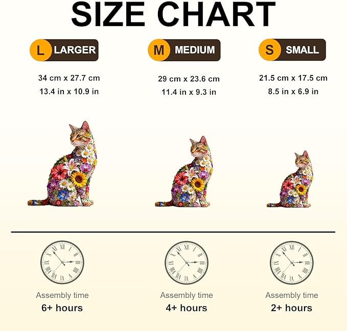 Floral cat Puzzles Adults Gifts Wooden 65 Pieces 8.5 * 6.9in